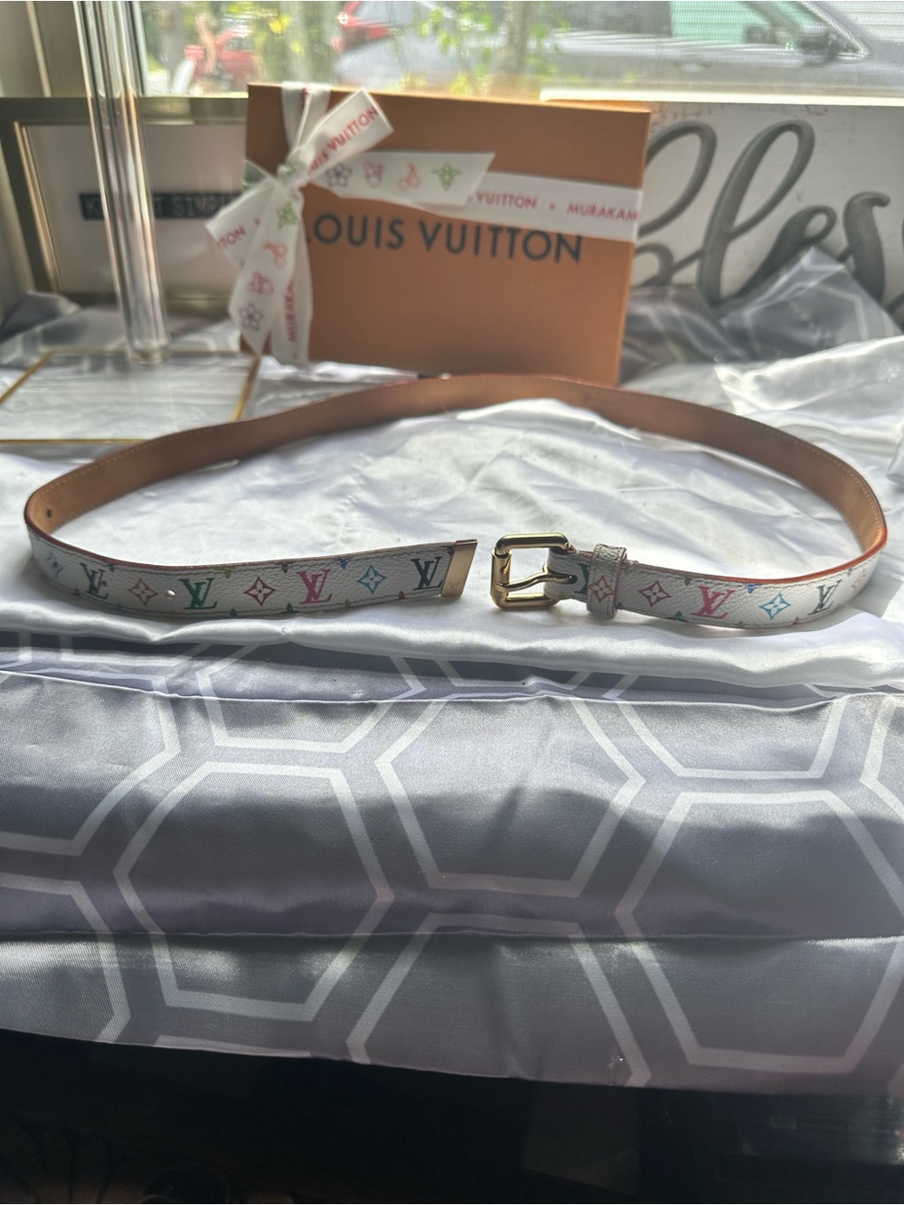 Authentic Louis Vuitton x Murakami Multicolor Monogram Belt Gold-Tone Buckle